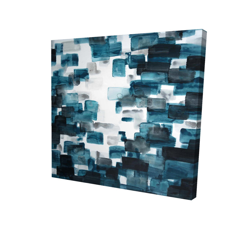 Turquoise and Gray Shapes - Modern Abstract Canvas Art Decor
