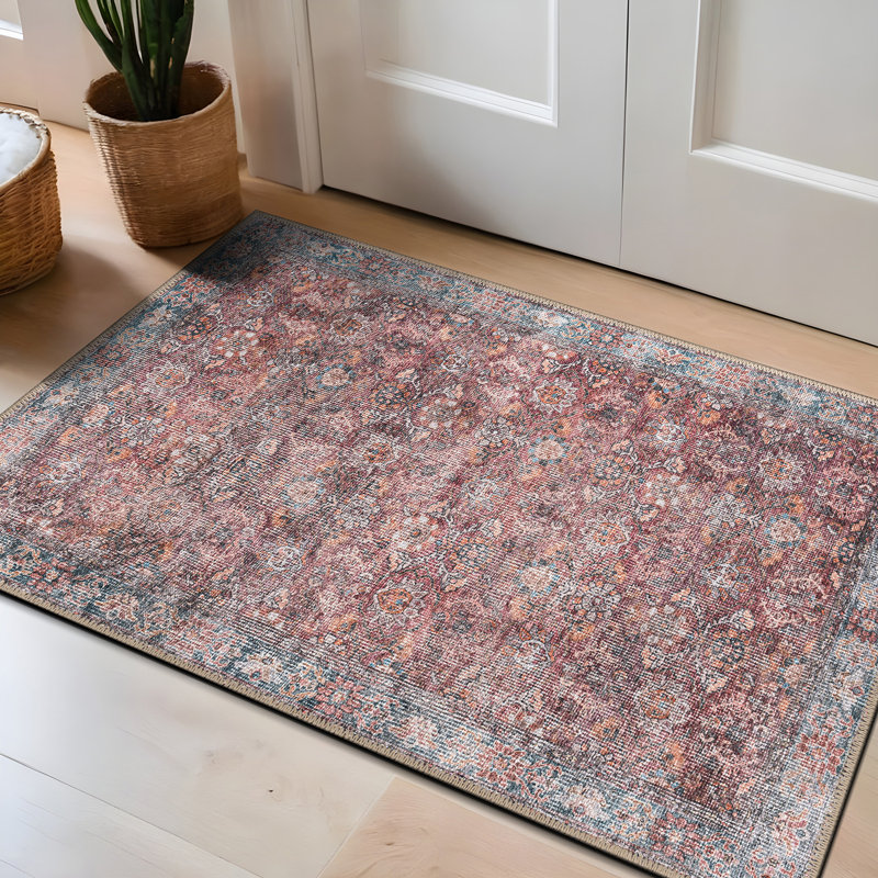 Transitional Bordered Vintage Machine Washable Non Slip Area Rug, Rectangle 2' x 3'
