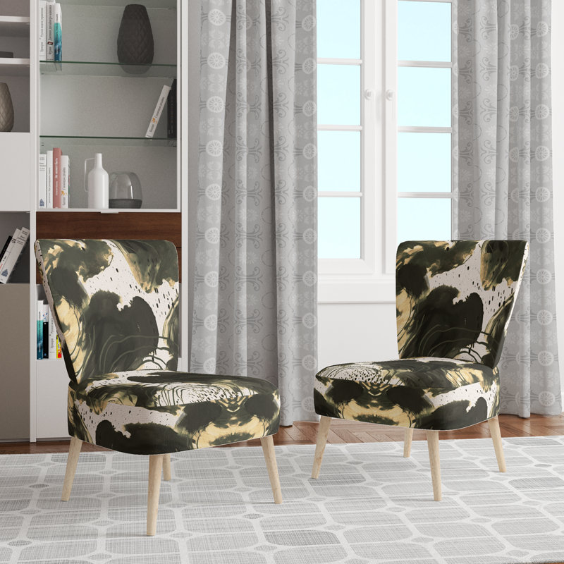 Abstract Pattern With Blue & Golden Textures II - Upholstered Contemporary Side Chair, Collage Art Accent Chair