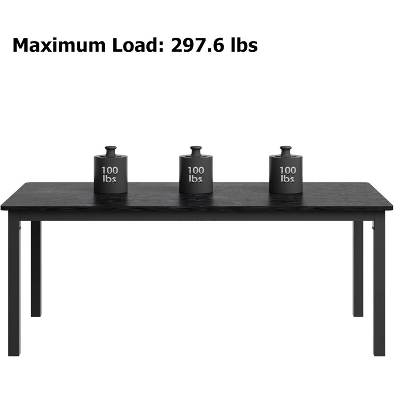 78.7in Industrial Dining Table for 6, Black, Black