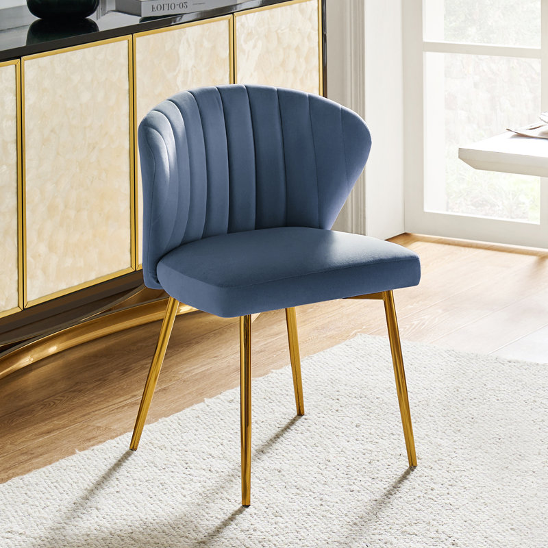 Fauteuil d'appoint moderne Leona 29 po H en velours avec dossier capitonné, Velours bleu ardoise