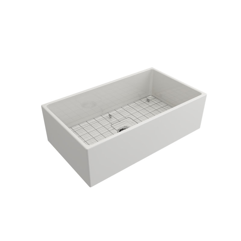 White Fireclay Farmhouse Apron Front 33'' Single Bowl Kitchen Sink