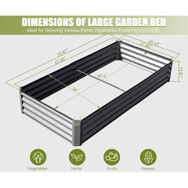 Galvanized Raised Garden Bed 6X3x1ft, Large Gardening Planter Box. Ample Space For Planting. Steel, Snow . Open-Ended Base Water Drainage. Strong Support Rods Durability. Thickened Edge Protection.