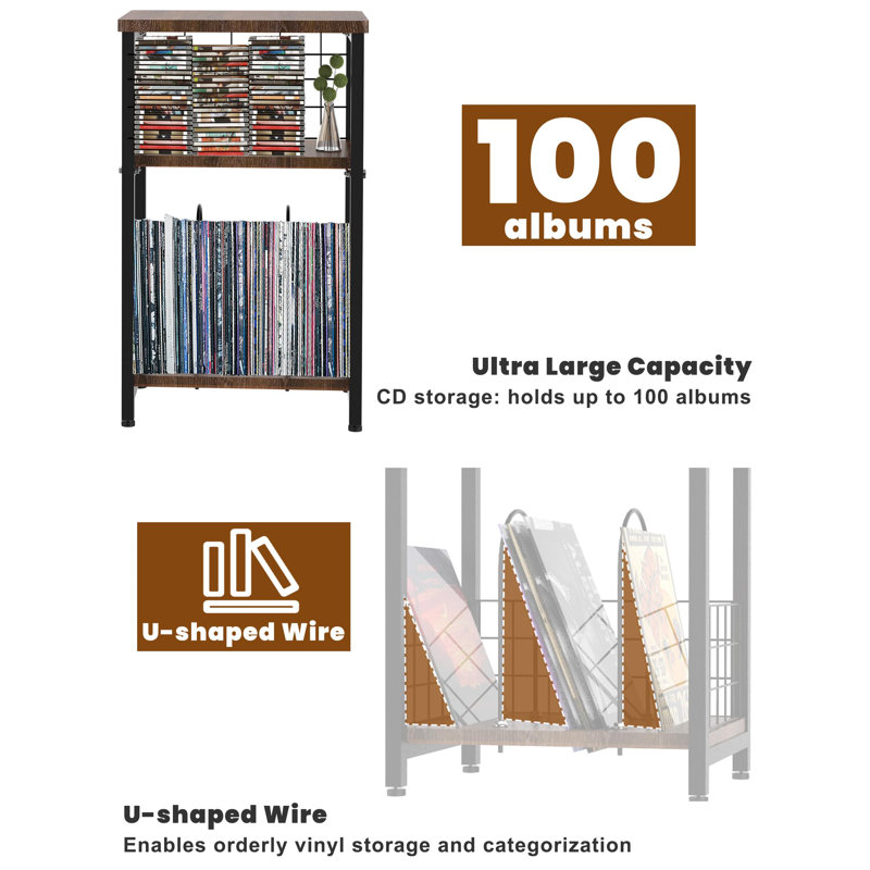 Record Player Stand, 3 Tier End Table With Double Layer Iron Wire Mesh Turntable Stand Vinyl Record Table Storage Up To 100 Albums, Black
