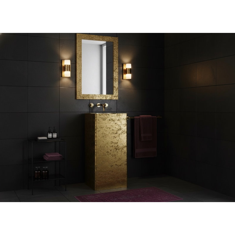 Lavabo sur pied de 33,5 po en laiton vieilli texturé / noir Vast Studio - Lavabo rectangulaire avec finition métallique luxueuse et design moderne d'inspiration spa minimaliste