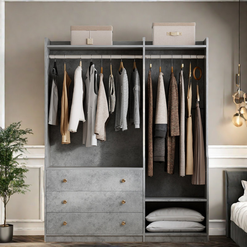  Rangement ouvert pour garde-robe en bois pour chambre à coucher, Gris