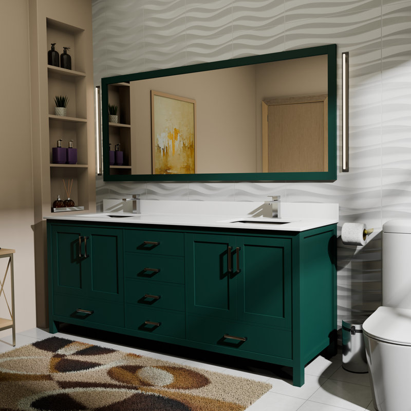 Jacques 72 in. W x 22 in. D Double Bath Vanity and Top, White Cultured Marble, Green