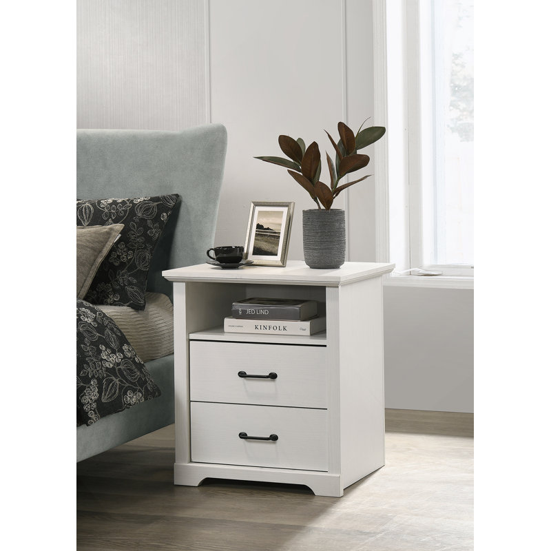 22"W White 2-Drawer Nightstand Bedside Table With USB Charging  Ports, White