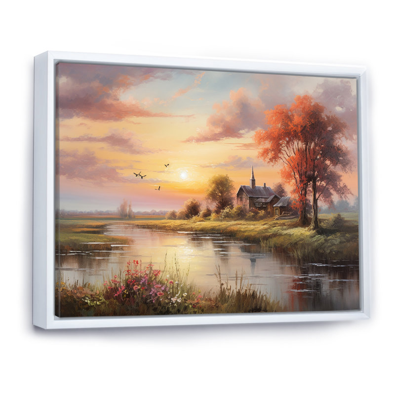 «Sunrise Autumn Country Panorama I», reproduction sur toile, Cadre flottant blanc, H 30 po x l 40 po x P 1,5 po