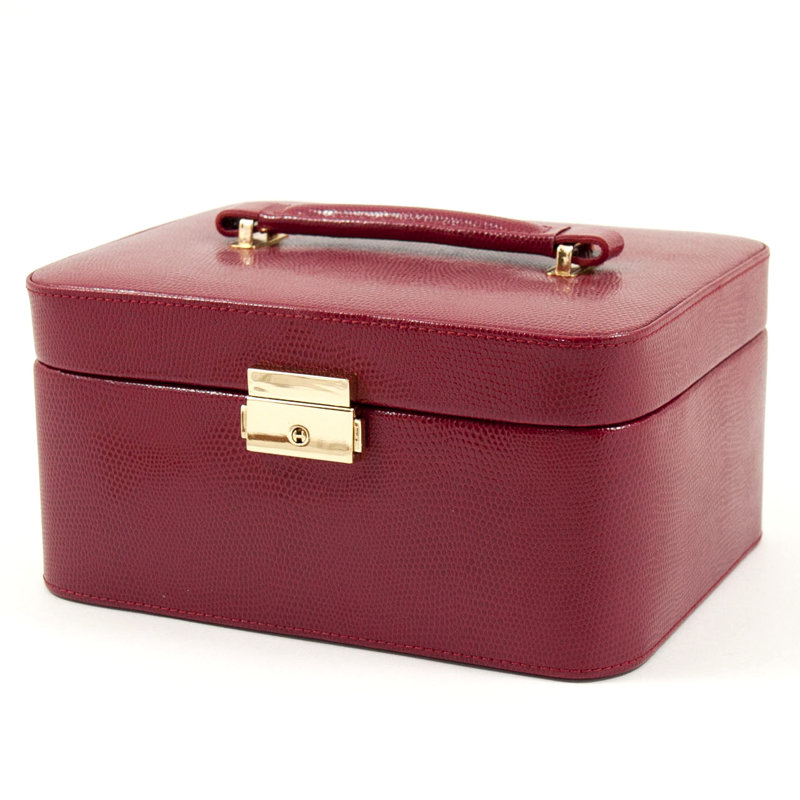Leather Jewelry Box + Mirror, Red Leather
