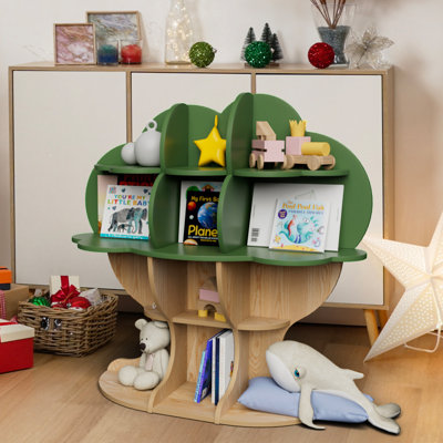 Bibliothèque pour enfants Genivive Tree, bibliothèque en bois, bibliothèque de rangement pour jouets pour 12 casiers, bibliothèque pour bébé Montessori et rangement pour jouets