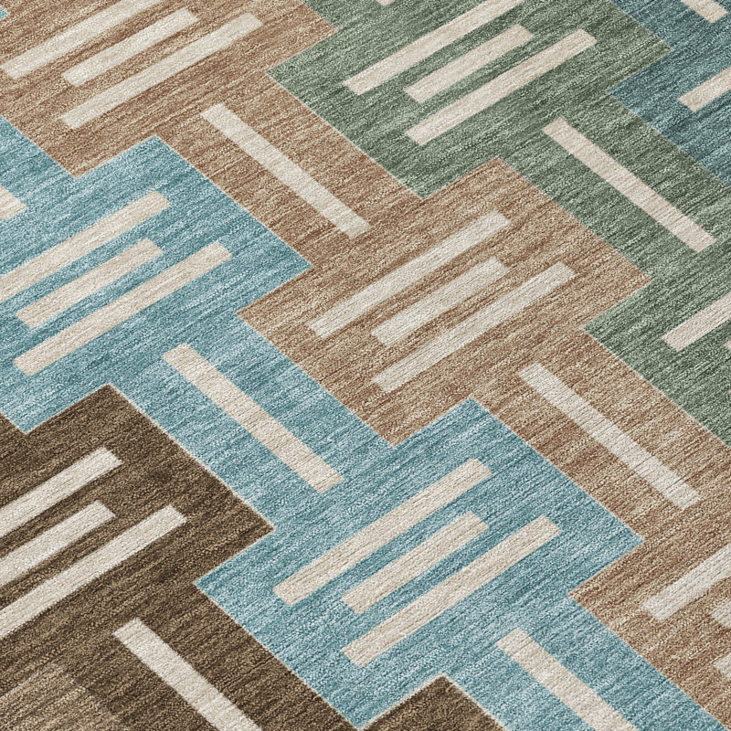 Tapis mid-century moderne lavable à la machine intérieur / extérieur Chantille ACN2556, Brun, 8 pi x 10 pi