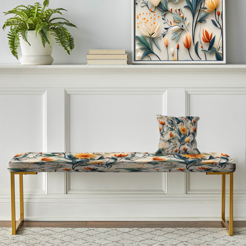 Banc floral rembourré or, Botanical Ferns In Green And Yellow I
