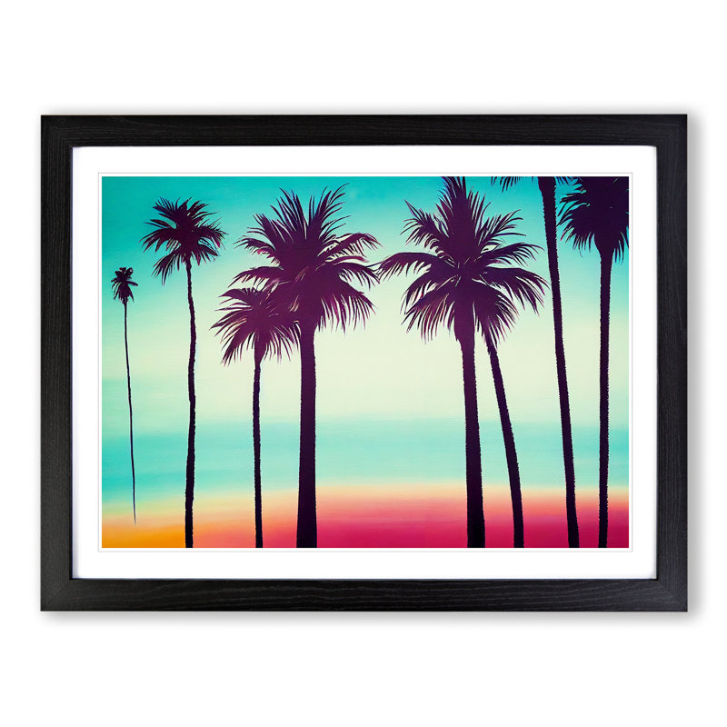 XH1022-6672X Painted Palm Trees Vol.2 - Single Picture Frame Painting, Black Framed, 46cm H x 64cm W x 2cm D