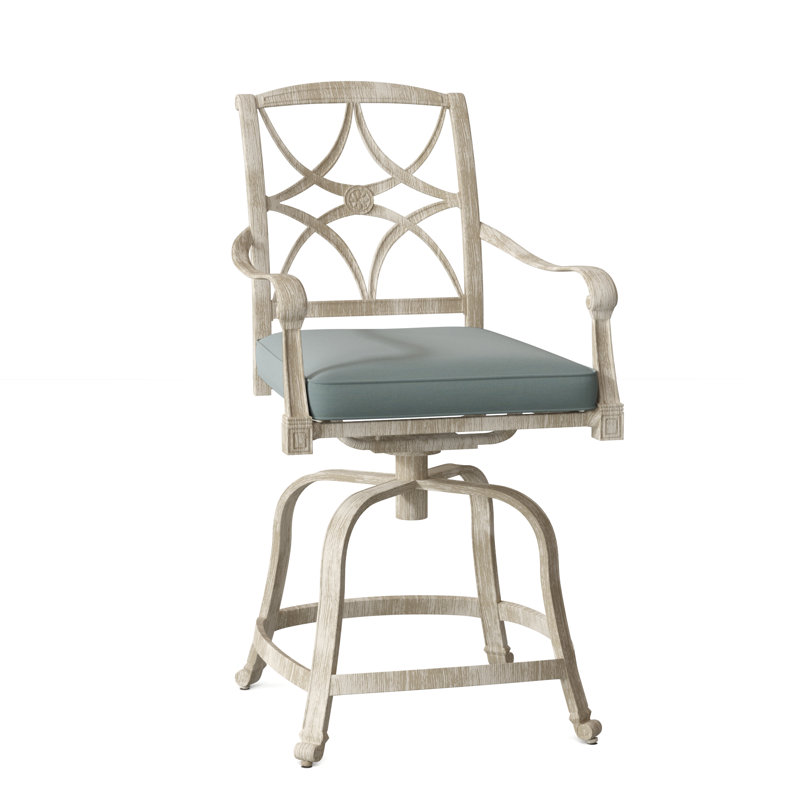 Wiltshire Outdoor Swivel Bar Stool, Weathered White, Hedge Flannel Sunbrella® Flannel, 26.5"