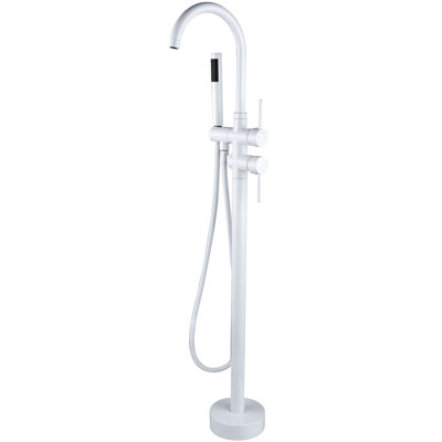 Robinet de baignoire sur pied avec douchette - Métal blanc. Profondeur : 116,7 cm, largeur : 16,4 cm. Fiable et performant. Jet enveloppant pour une salle de bain agréable. Ajoutez une touche d'élégance à votre douche en métal. Dimensions : 116,7 cm x 16,4 cm.