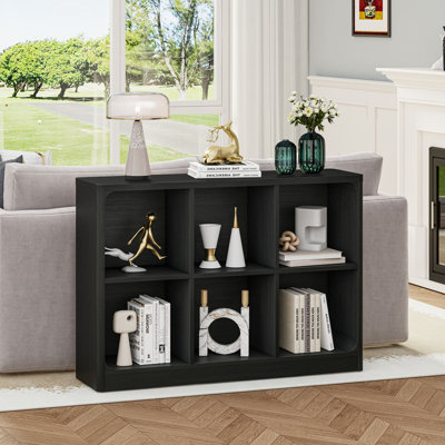 Bibliothèque Guinna de 43 po de largeur, 6 casiers de rangement avec bords souples, bibliothèque moderne pour le salon, le bureau et le vestibule