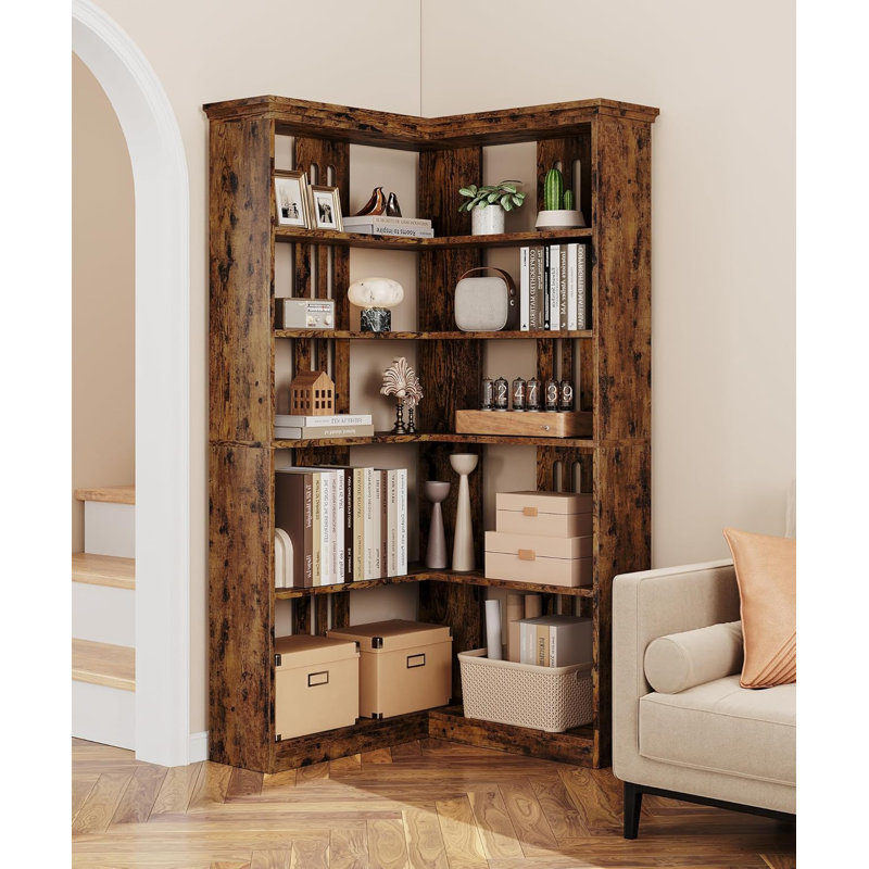 Half-Size 72.8" Tall 5-Tier Farmhouse L-Shaped Corner Bookshelf | Home Use