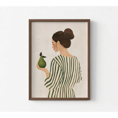Estampe aquarelle d'Annika Persson, Femme à la poire verte (Décoration murale)