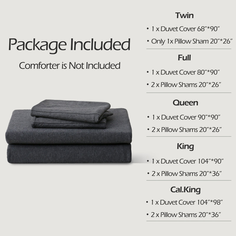 HOME BEDDING Jersey Cotton Duvet Cover Set, Charcoal Gray, California King Duvet Cover + 2 King Shams