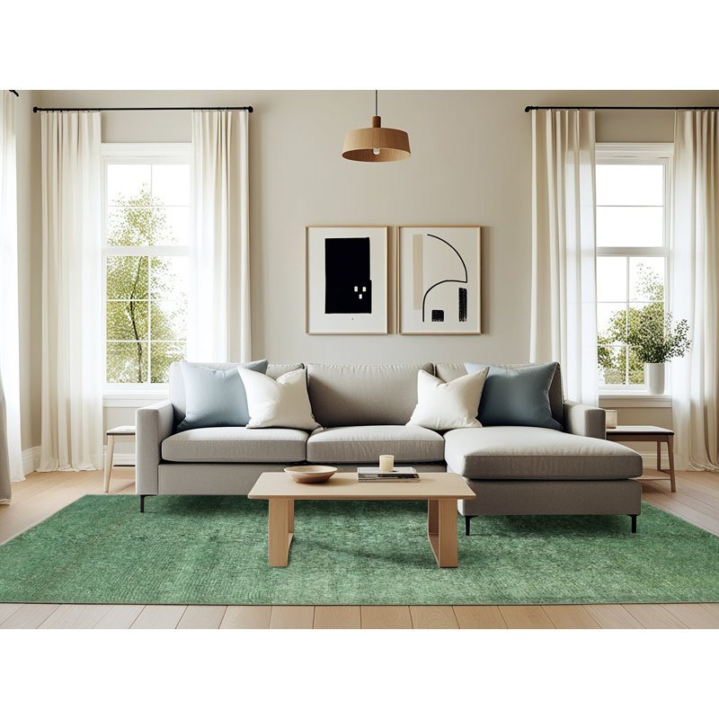 Tapis gris/vert contemporain, Rectangle 6 pi x 9 pi
