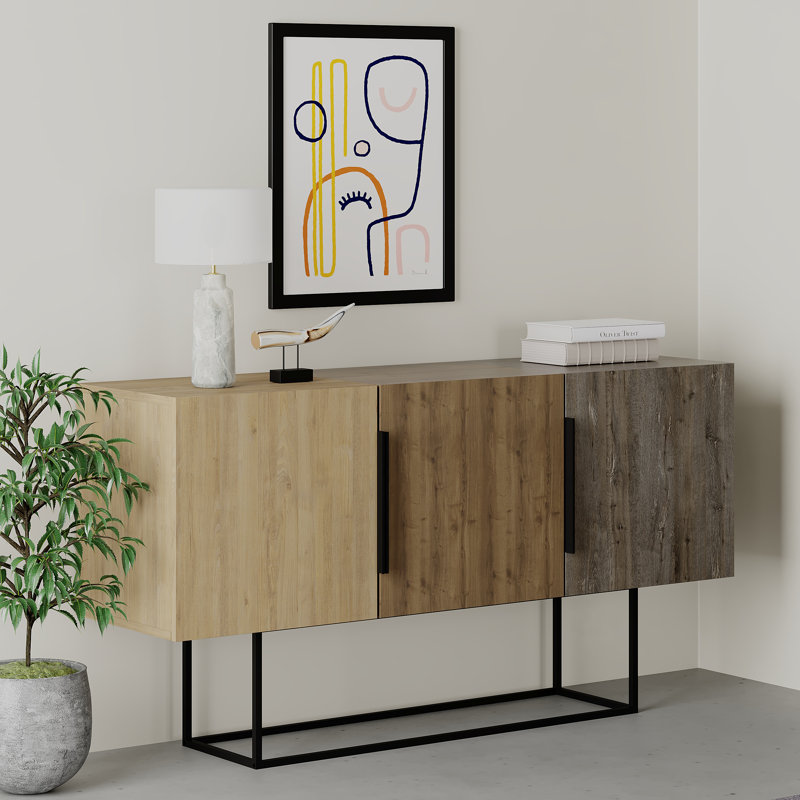 Adley 150cm Console Table - Chic and Contemporary with Stainless Steel Legs, Oak/ Hitit/Dark Coffee