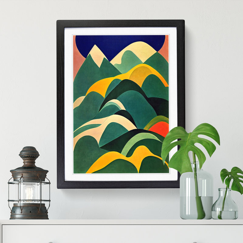 Curved Mountain Abstract - Single Picture Frame Print, 34cm H x 25cm W x 2cm D, Oak
