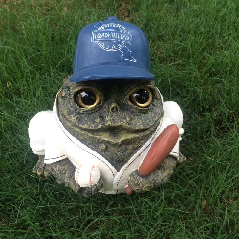 Baseball Player Character Toad Garden Statue, Green, 4.75" H x 5" W x 5" D