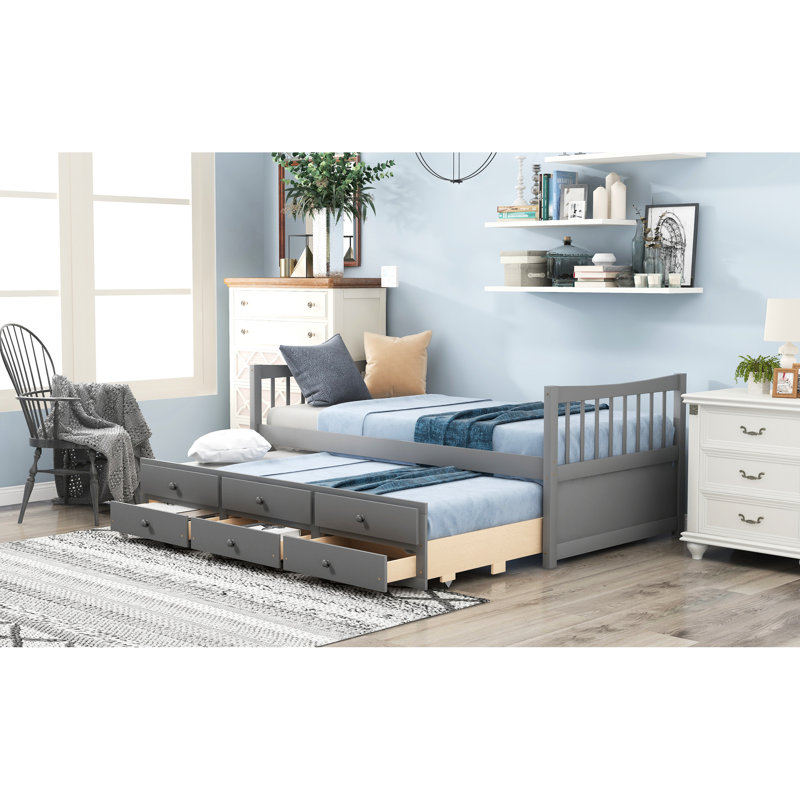 Lit de jour gris simple avec lit gigogne et tiroirs pour un espace de rangement élégant et polyvalent, Gris