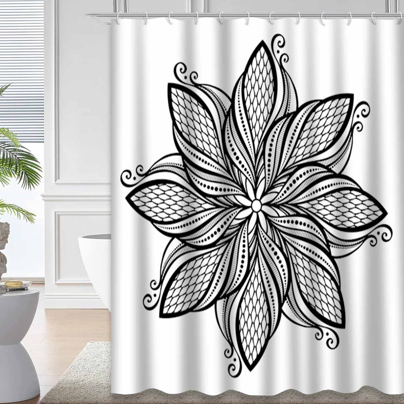 Rideau de douche imperméable à motif floral avec 12 crochets Mandala, L 72 po x l 78 po