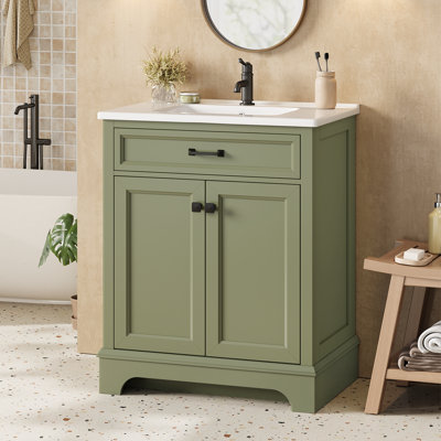 Meuble-lavabo simple 28 po avec comptoir en céramique et armoire de rangement à double porte