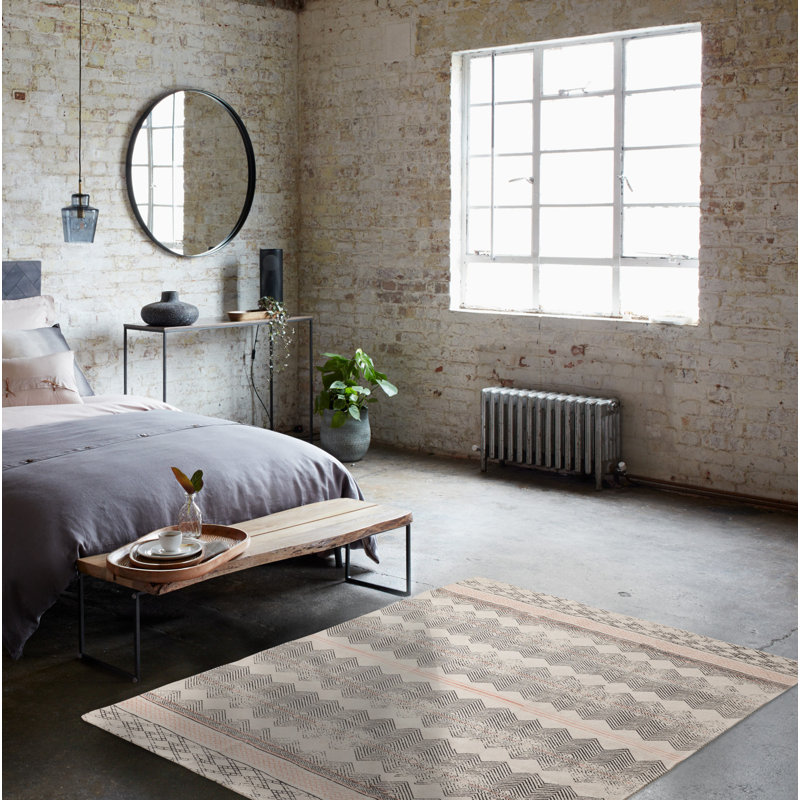 French Connection Boris Machine Washable Stonewash Printed Cotton Rugs, Rectangle 4' x 6'