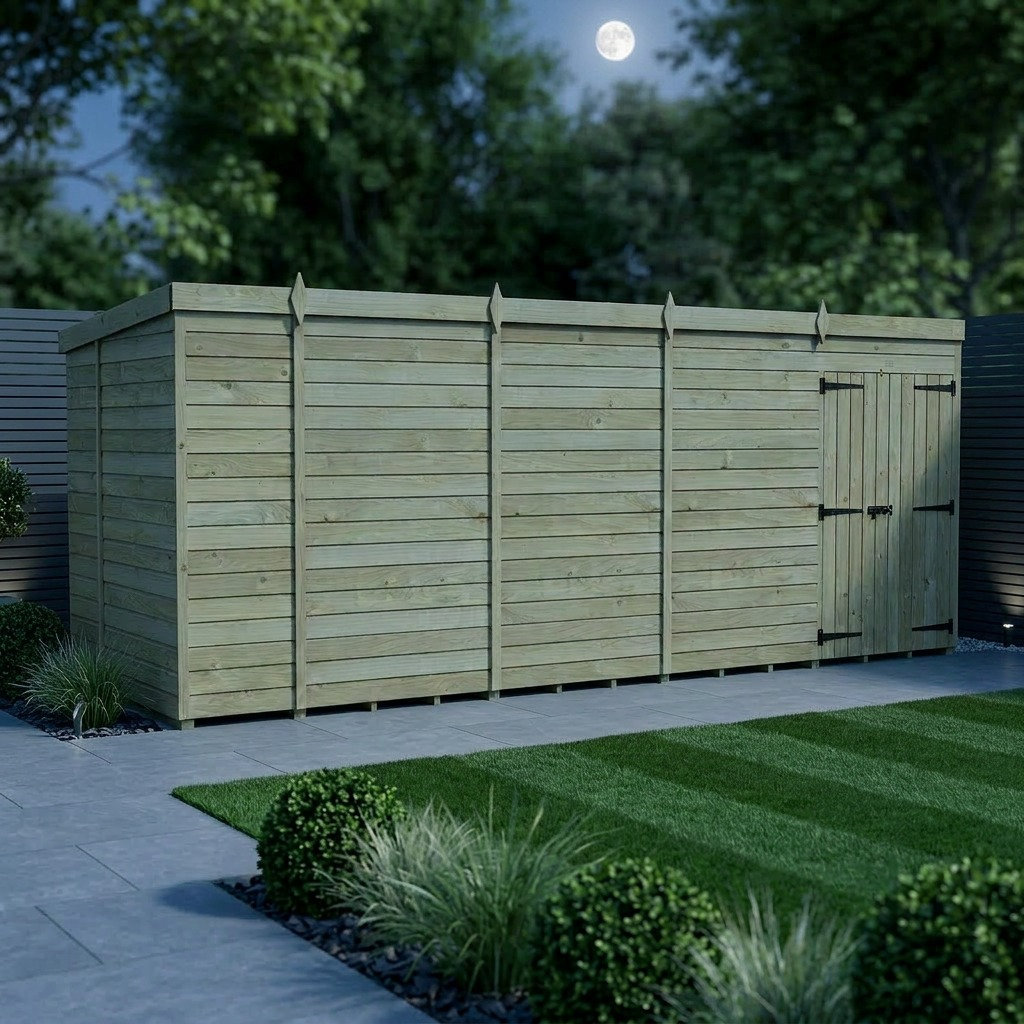 Total Sheds 18ft x 5ft Pent Garden Shed - Double Door - No Windows - Pressure Treated Timber - UK Manufactured