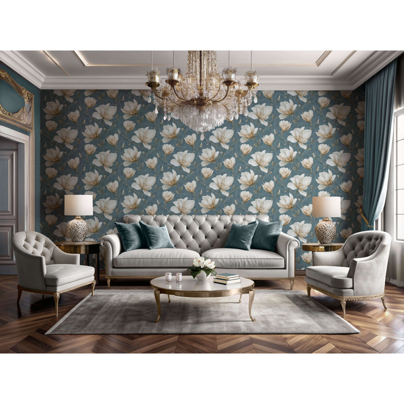 Papier peint Grand Magnolia, Bleu