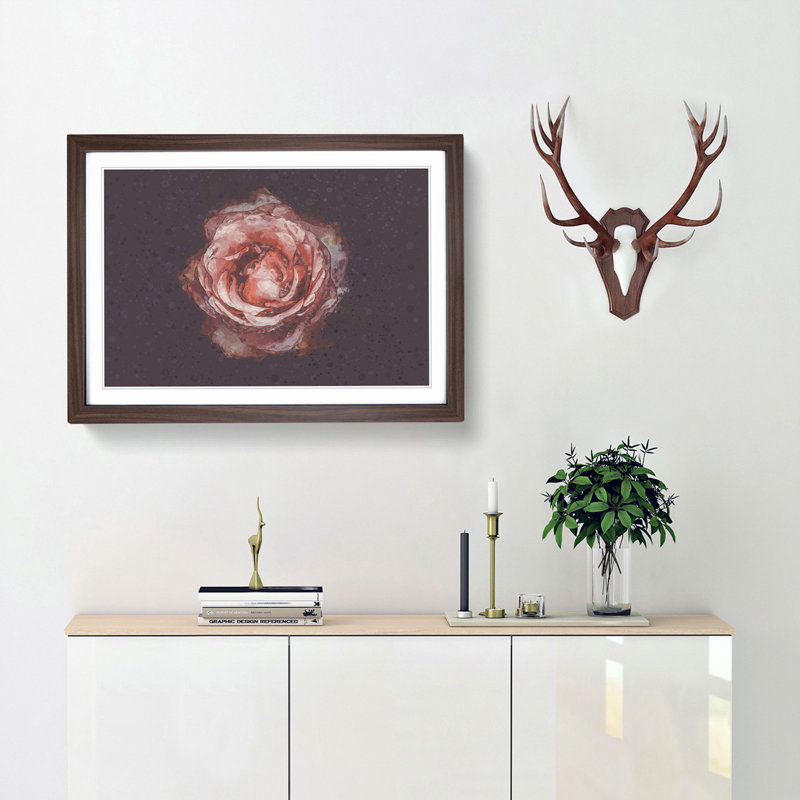 Pink Tipped Rose Flower - Framed Print, 60cm H x 91cm W x 2cm D, Walnut