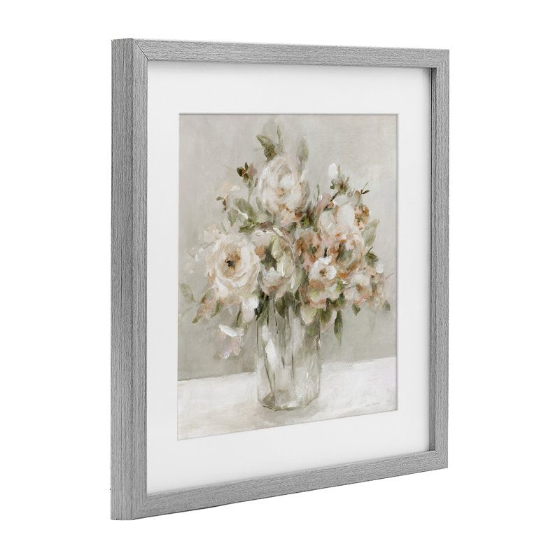 «Soft Neutral Floral Still Life», reproduction d'art sous verre encadrée, design par Carol Robinson, H 16 po x l 16 po