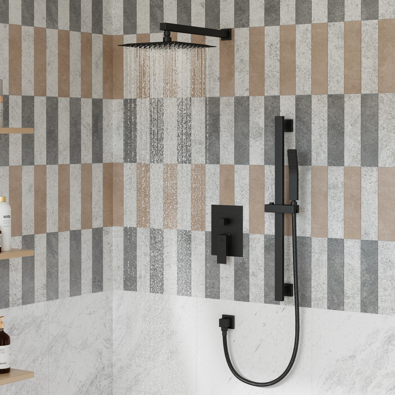 Slidea Complete Rainfall Shower System, Matte Black