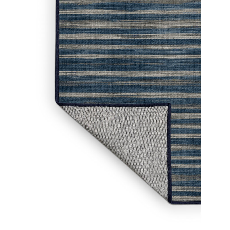 Machine Washable Horizontal Stripes Gray Area Rug, Square 6'