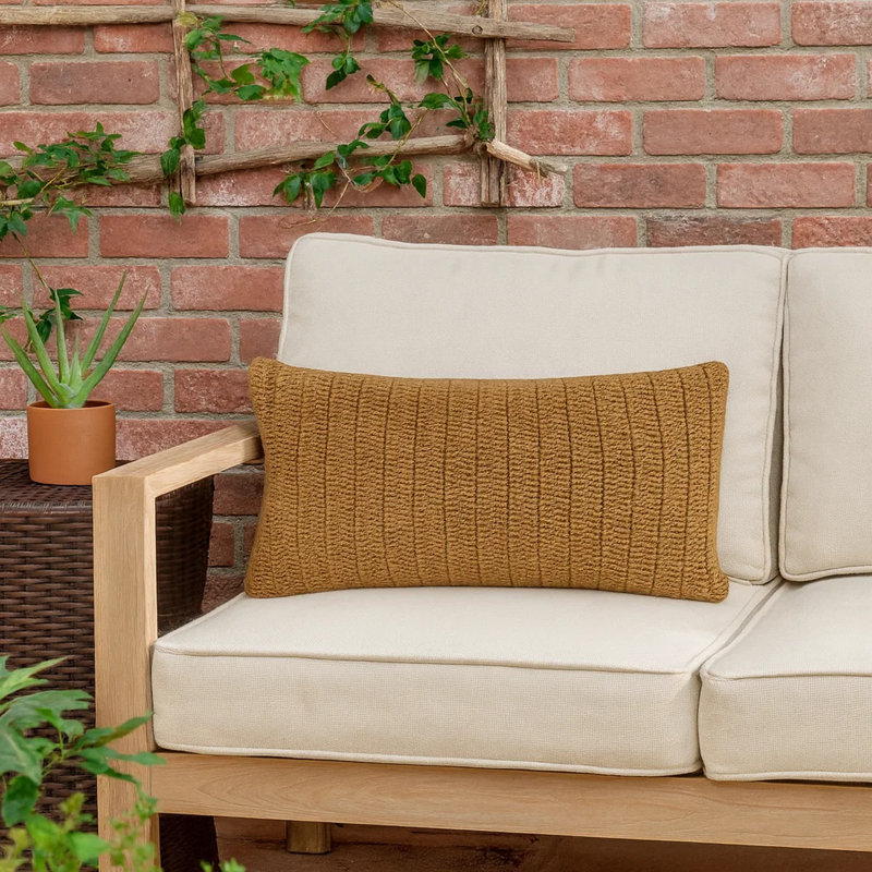 Nakeya Knitted Linen Throw Pillow, Honey, Rectangle, 14" x 26"