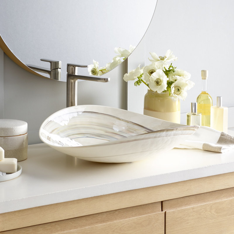Murano Glass Oval Vessel Bathroom Sink, Abalone