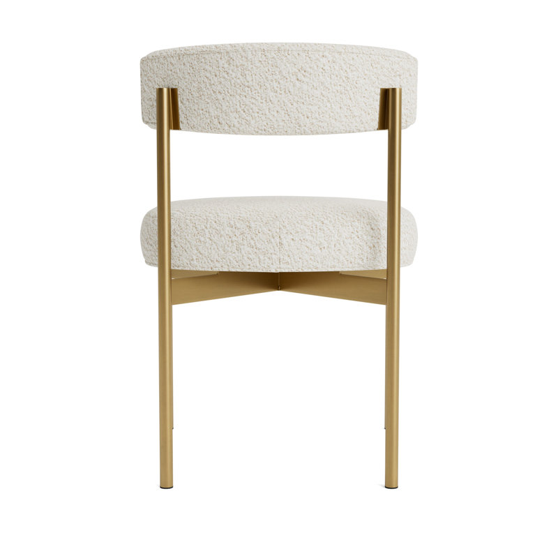 Remy Upholstered Dining Chair, Berber - Cream, Brushed Brass
