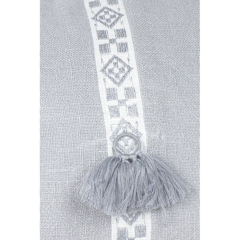 Light Grey Geo Trim Tassel Linen Pillow 12X20 Cover Only