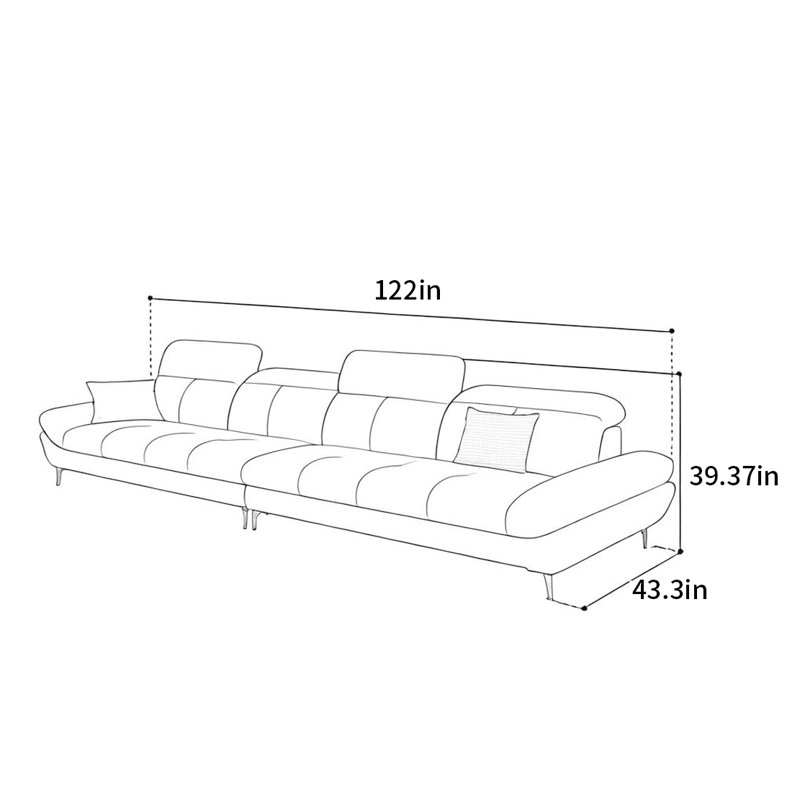 Canapé droit de luxe crème, H 39,37 po x l 122 po x P 43,3 po, 5