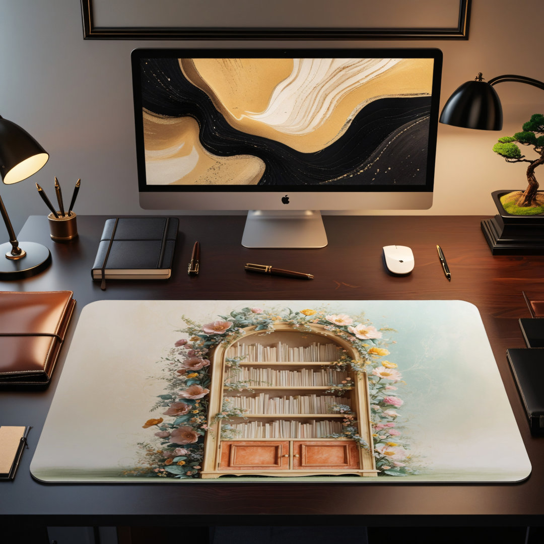 Floral Bookshelf Arch Desk Mat