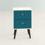 Table de chevet 2 tiroirs Liberty Mid-Century moderne bleu turquoise et blanc-298659892