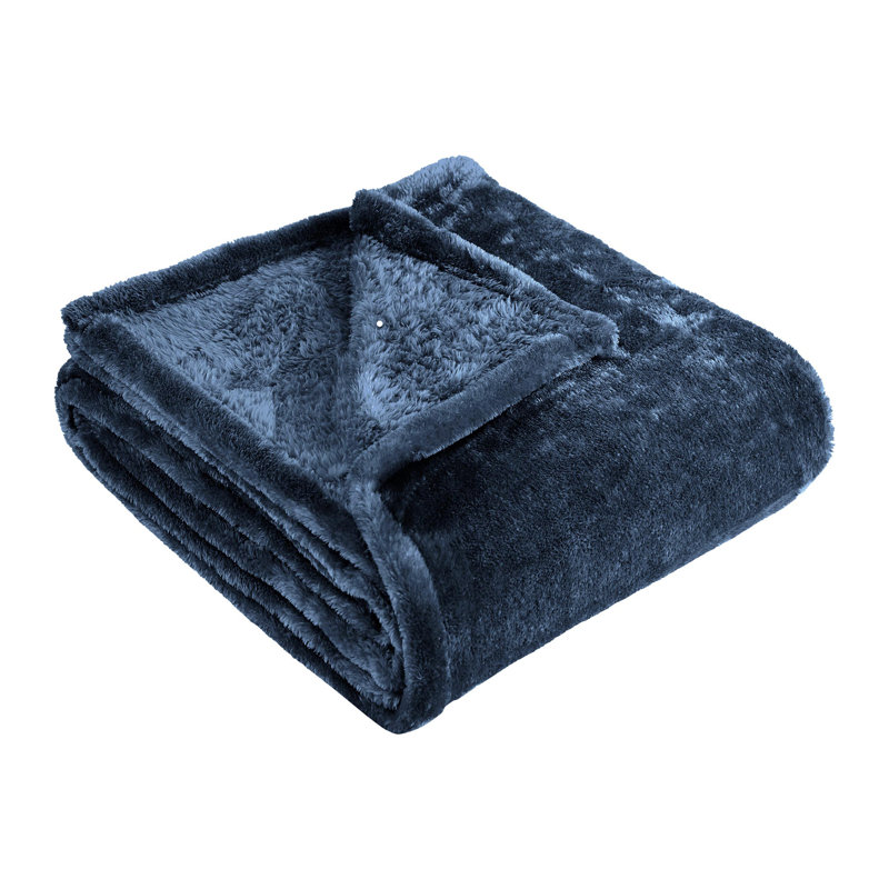 Superior Solid Polyester Reversible All-Season Fleece Throws Blanket, Throw XL, Navy