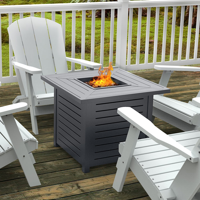 Aretzi Square Steel Propane Smokeless Fire Pit Table with Hidden Fuel Tank, Gray