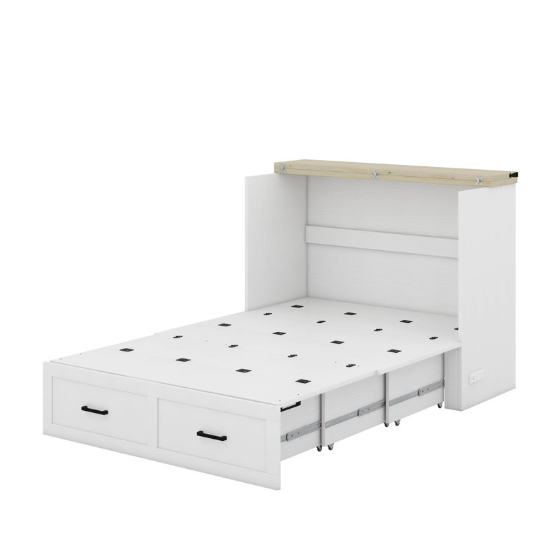 Lit escamotable double avec station de charge, Blanc