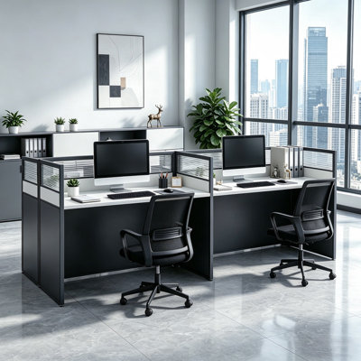 Poste de travail cubique, bureau pour cloison d'intimité pour 2 personnes avec panneaux insonorisés et système de gestion des câbles, table de travail d'ordinateur moderne pour espace de travail commercial à domicile