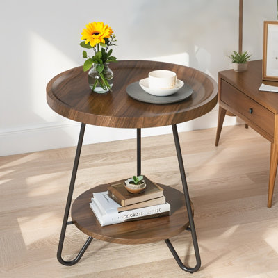 Table de bout ronde, table d'appoint à 2 niveaux avec pieds en métal